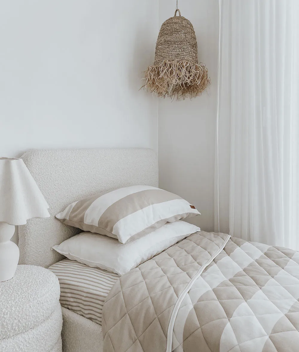 Bengali Fitted Sheet | King Single | Greige Pinstripe