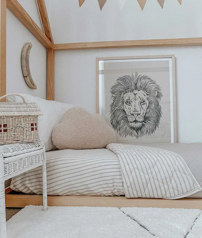 Bengali Fitted Sheet | King Single | Greige Pinstripe