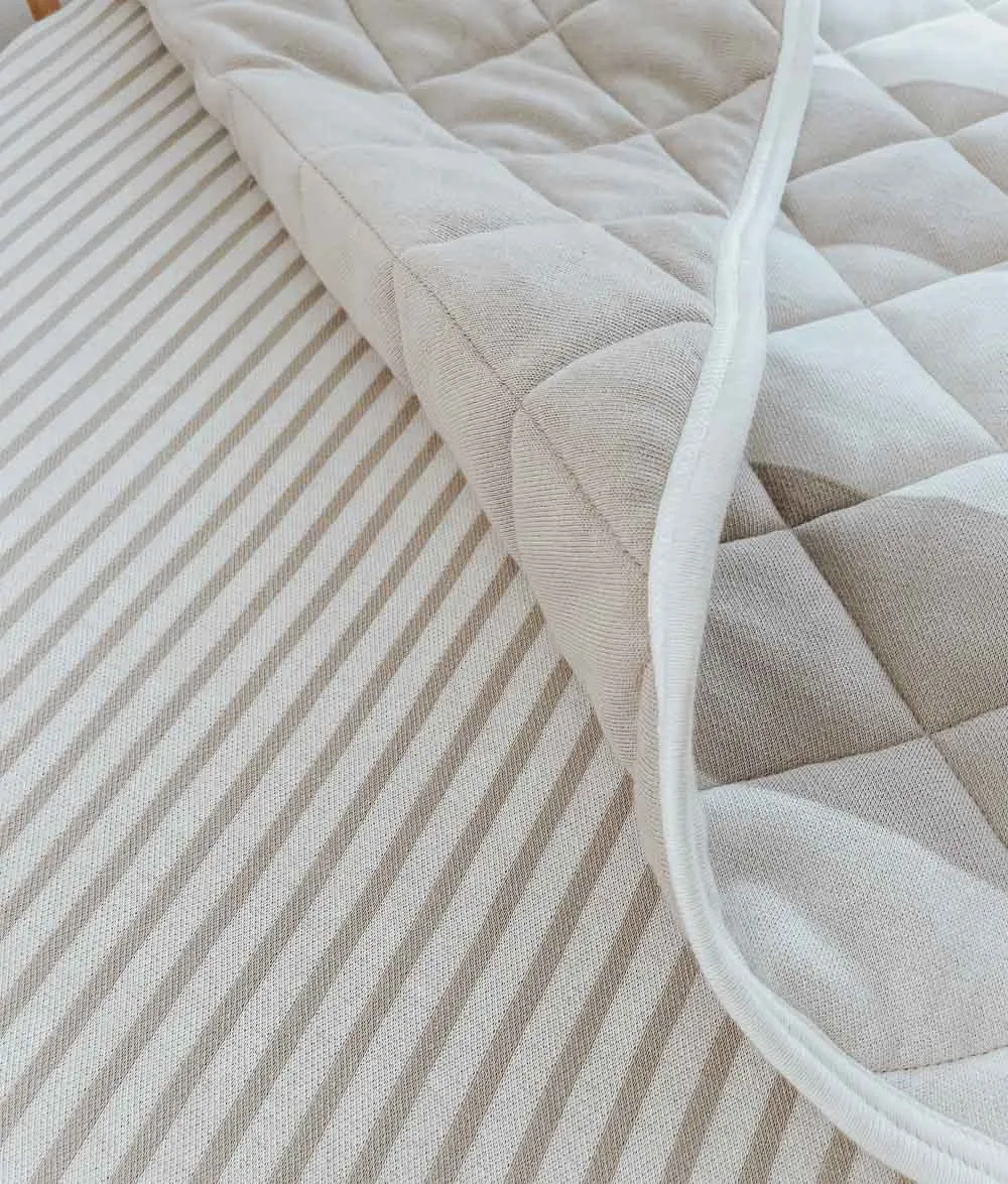 Bengali Fitted Sheet | King Single | Greige Pinstripe