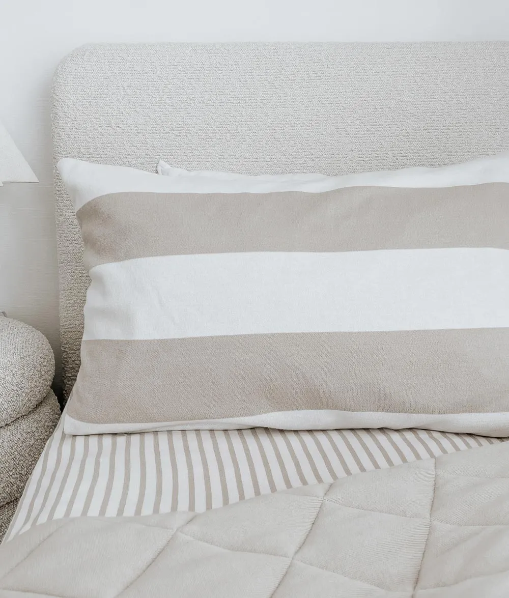 Bengali Fitted Sheet | King Single | Greige Pinstripe