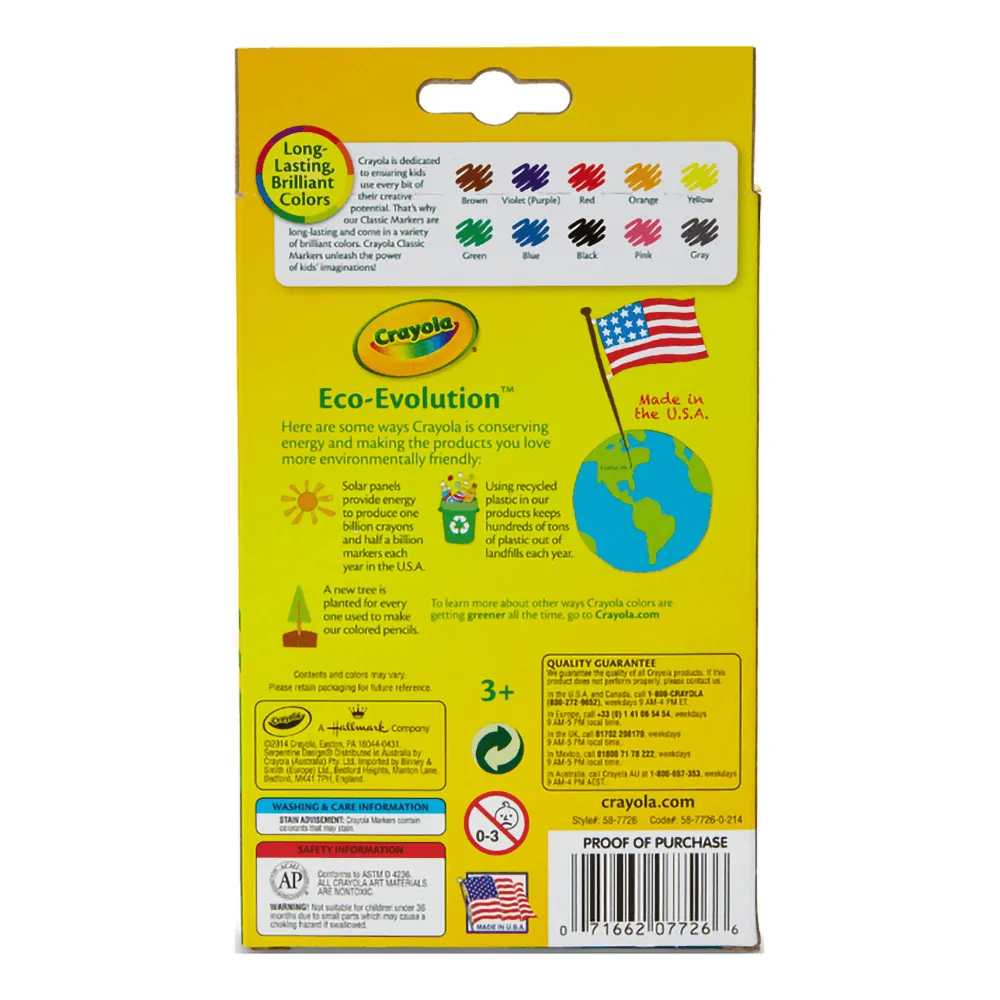 Crayola 10ct Kids Fine Line Markers Classic Colors