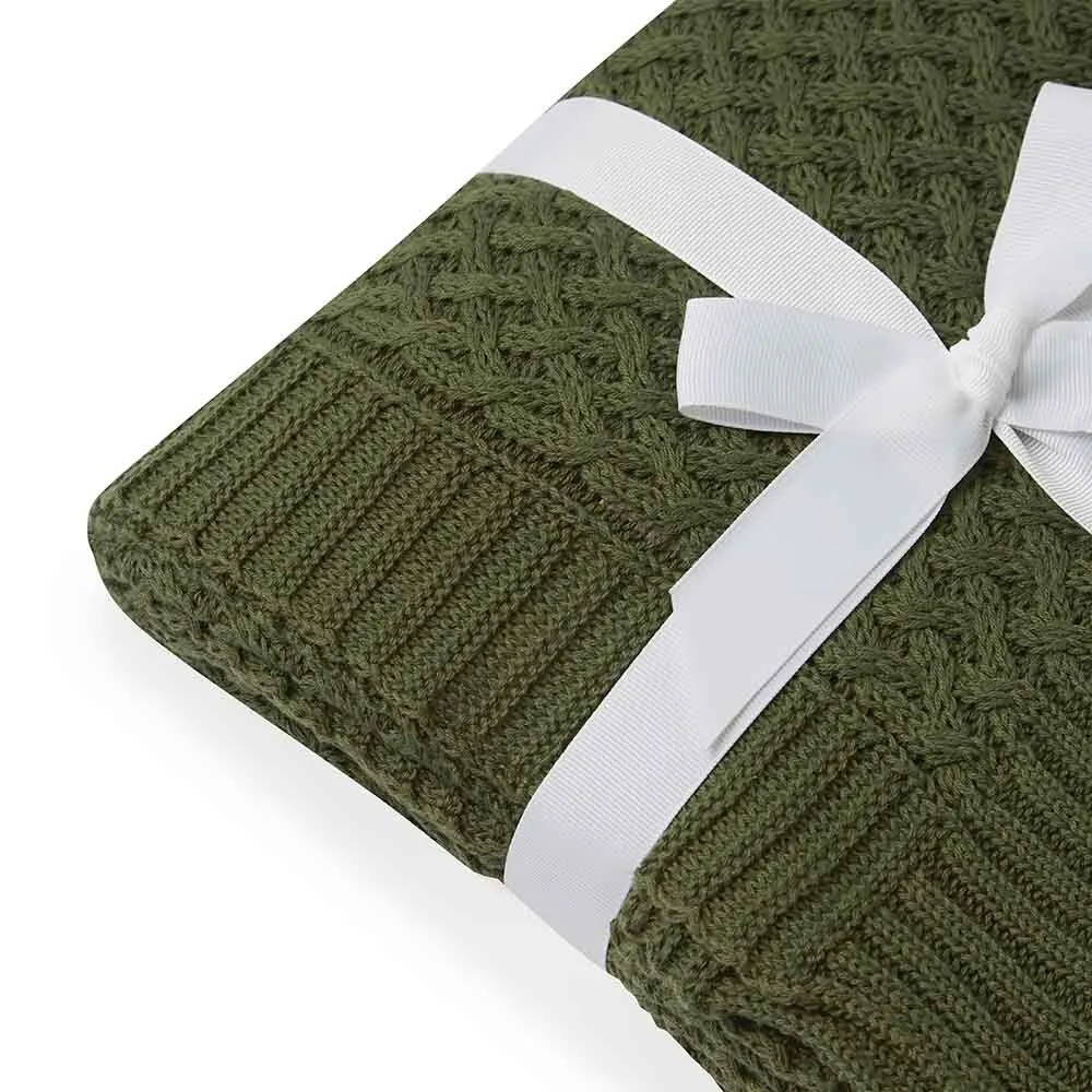 Diamond Knit Baby Blanket | Olive