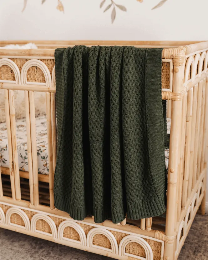 Diamond Knit Baby Blanket | Olive