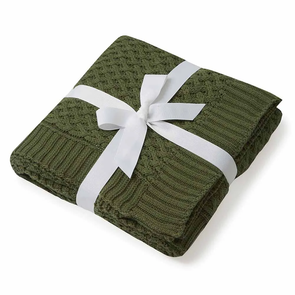 Diamond Knit Baby Blanket | Olive