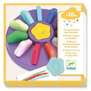Djeco Stationery | 12 Flower Crayons for Toddlers