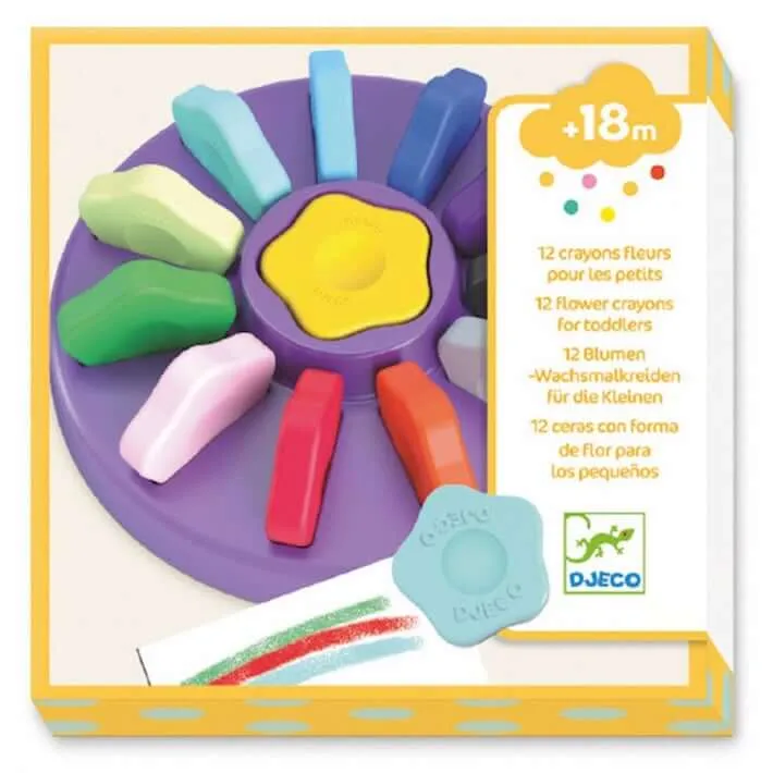 Djeco Stationery | 12 Flower Crayons for Toddlers