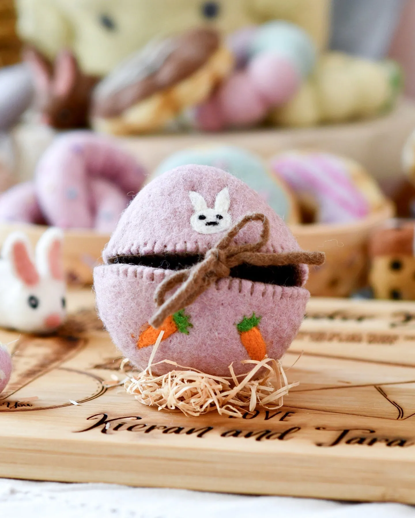 Easter Felt Egg Cover | Pink with Bunny Motif