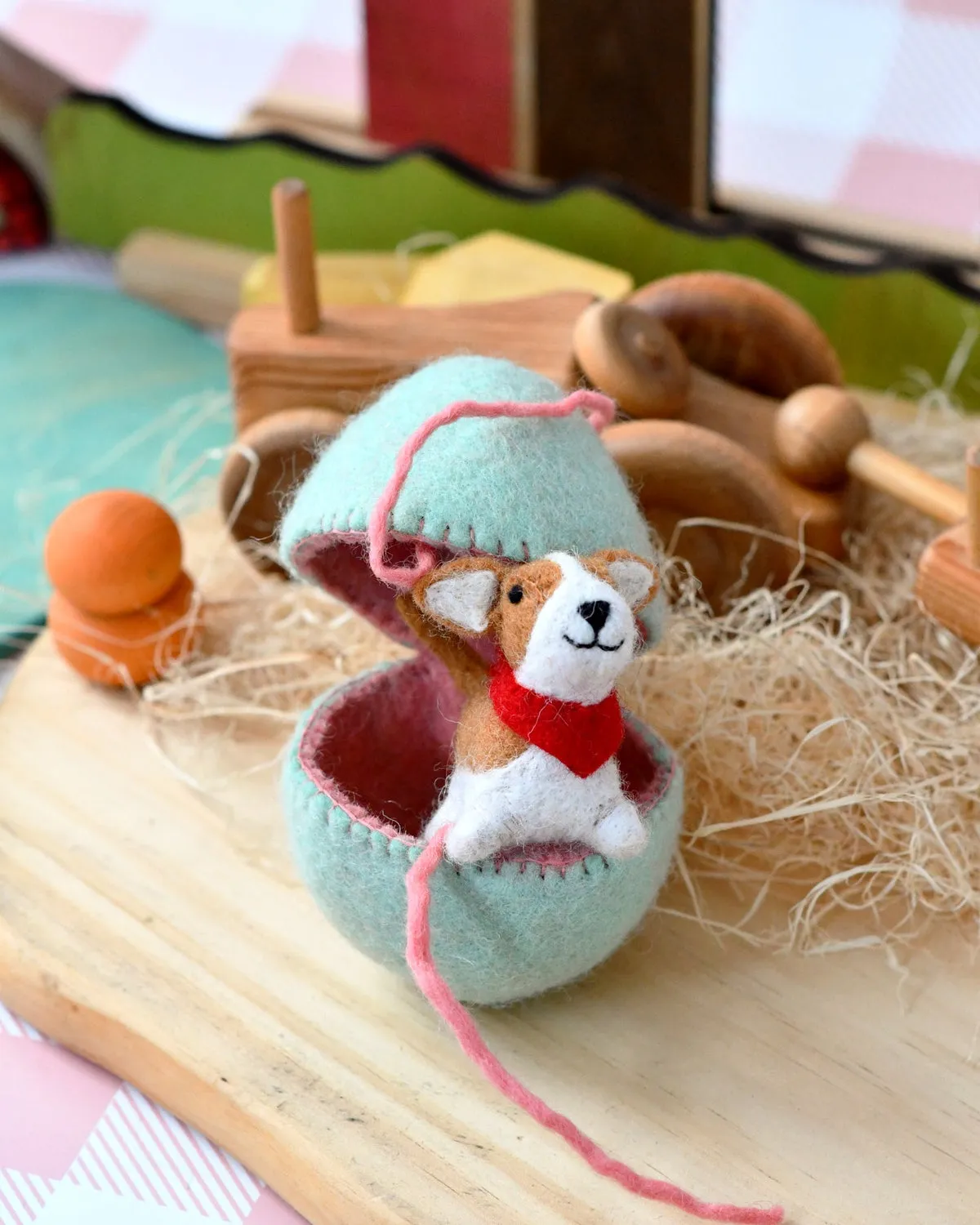 Easter Felt Surprise Egg | Mint with Corgi Puppy Inside