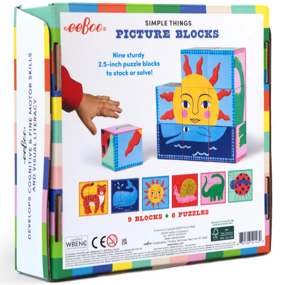 eeBoo Simple Things Picture Blocks - Vibrant 9pc Puzzle Set