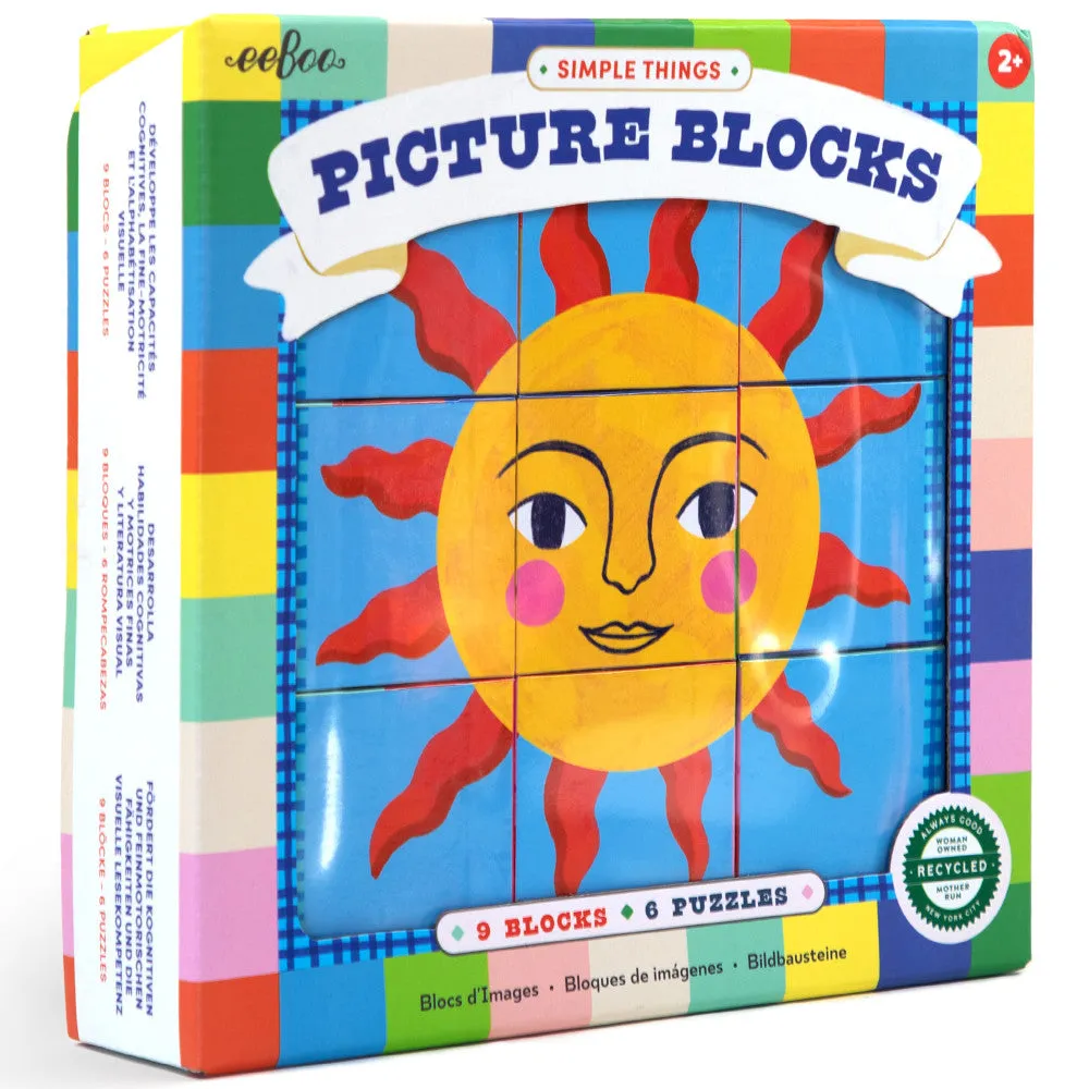 eeBoo Simple Things Picture Blocks - Vibrant 9pc Puzzle Set