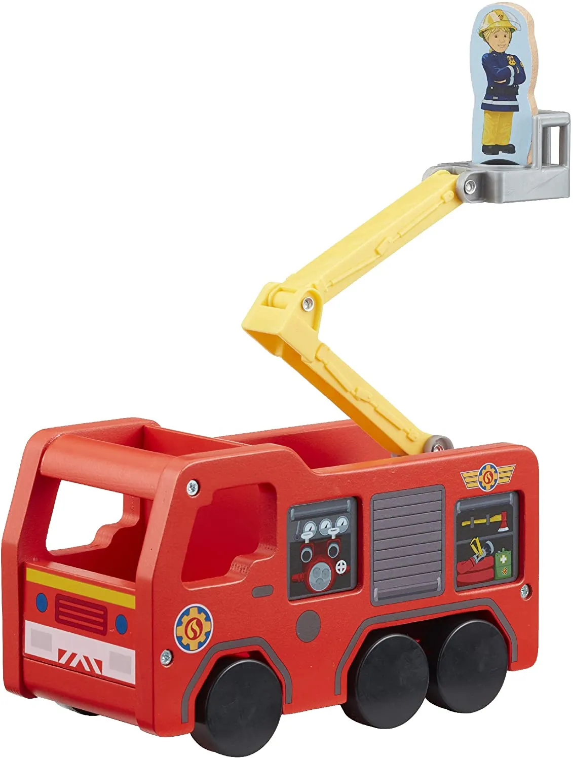 Fireman Sam 07324 Wooden Jupiter Figure FSC Wood Sustainable Pre-School Toy with Fireman Sam and Penny Two-Sided Figure