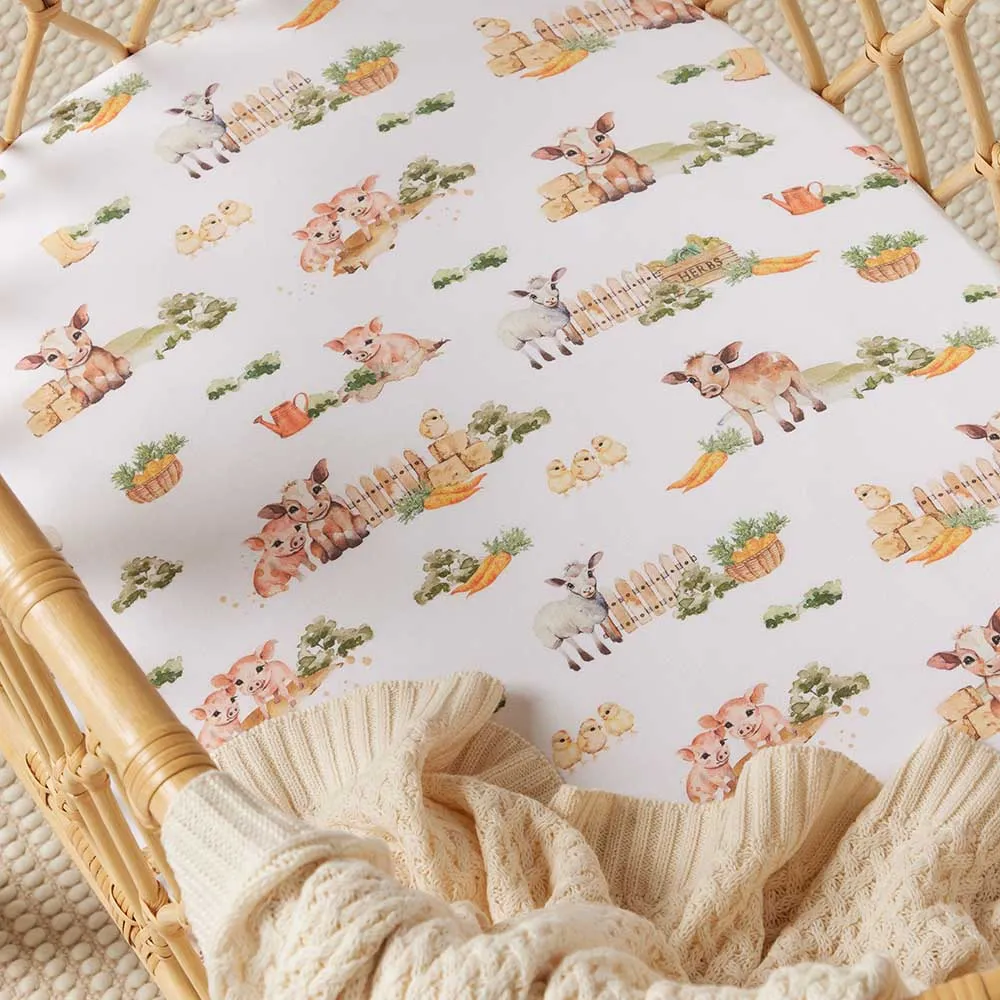 Fitted Bassinet Sheet | Changing Mat Cover | Farm