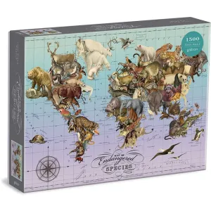 Galison 1500 Piece Puzzle Wendy Gold Map Of Endangered Species