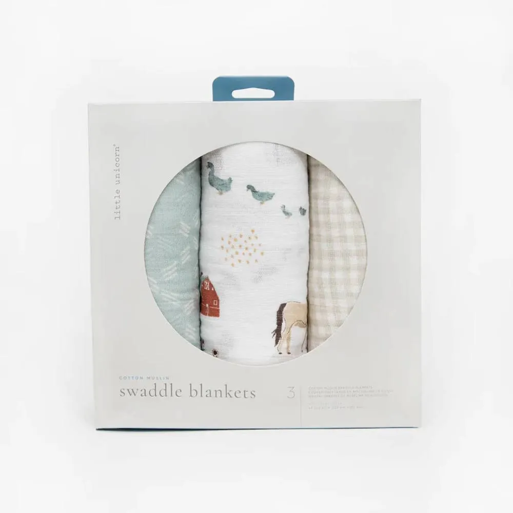Little Unicorn 3pk Cotton Muslin Swaddle | Farmyard