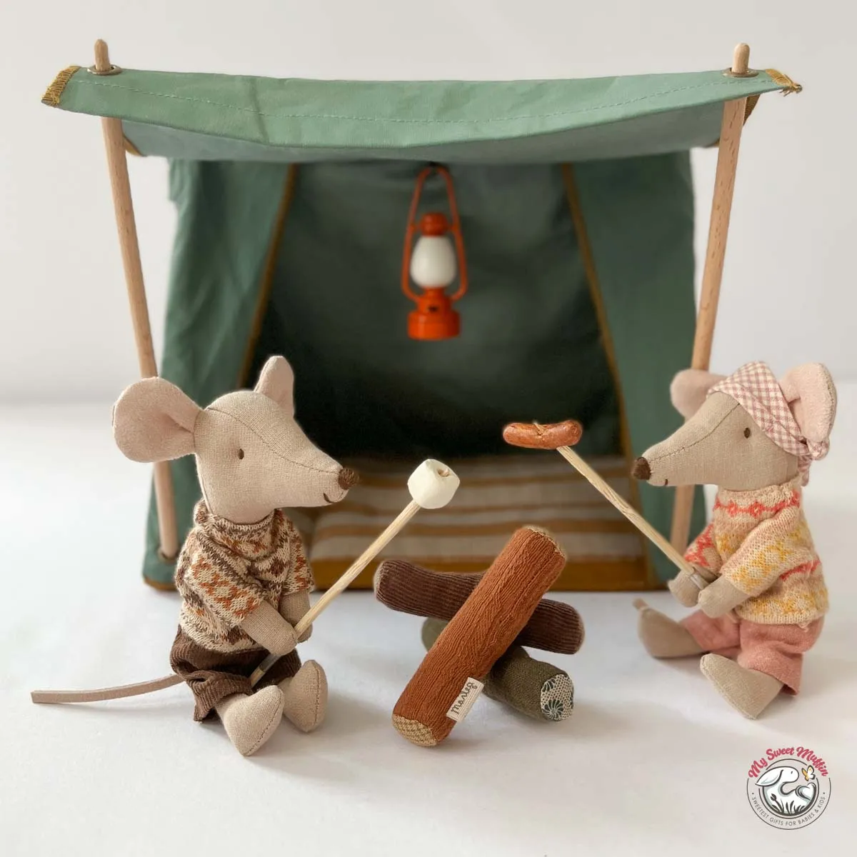 Maileg Big Brother Hiking Mouse with Sleeping Bag, Argyle Sweaters