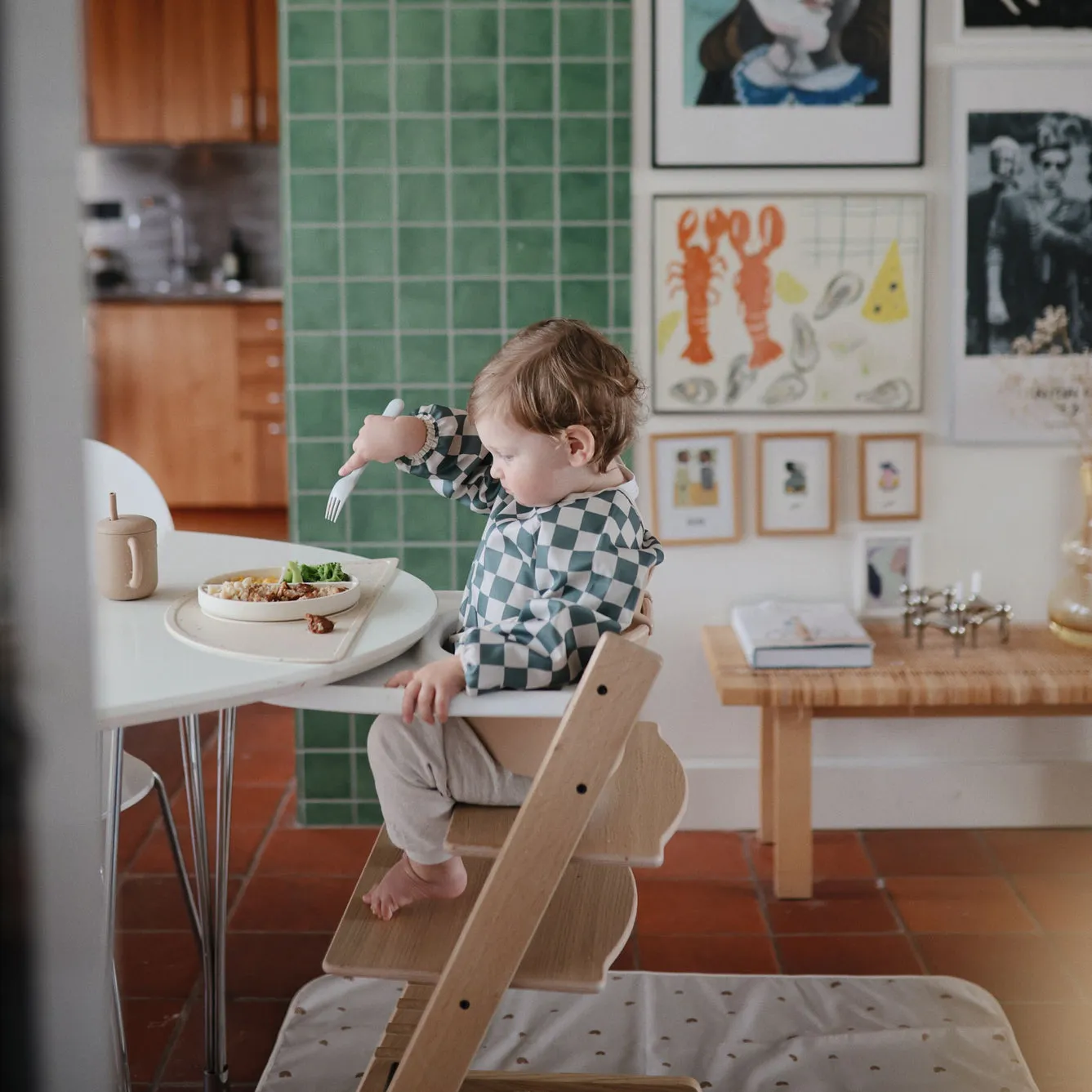 Mushie Long Sleeve Bib | Olive Check
