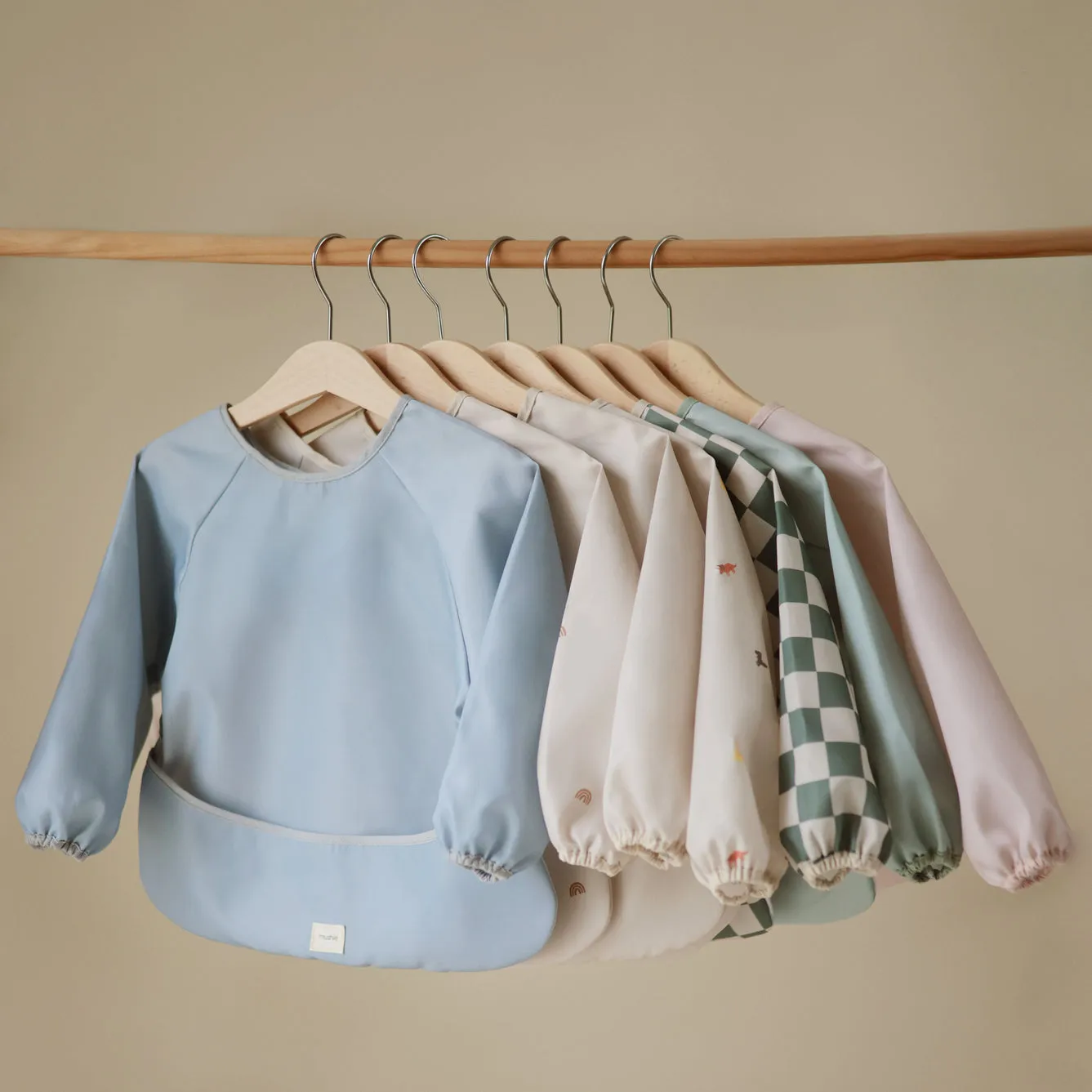 Mushie Long Sleeve Bib | Olive Check