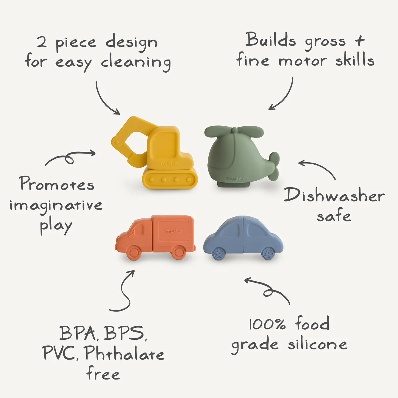 Mushie Toy | Vehicles Mold Free Bath Play Set - 4 Pack