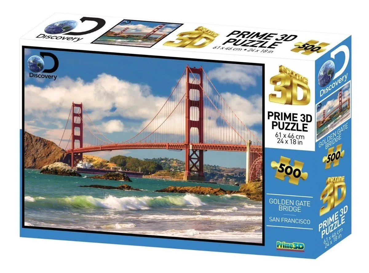 Prime 3D Super 3D 500 Piece 3D Puzzle Discovery Golden Gate Bridge San Francisco