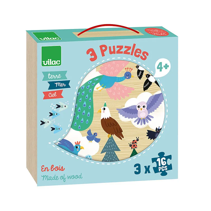 Vilac 8536 Puzzle 3x16 P Earth, Sea,Sky Wise - Kids Toys